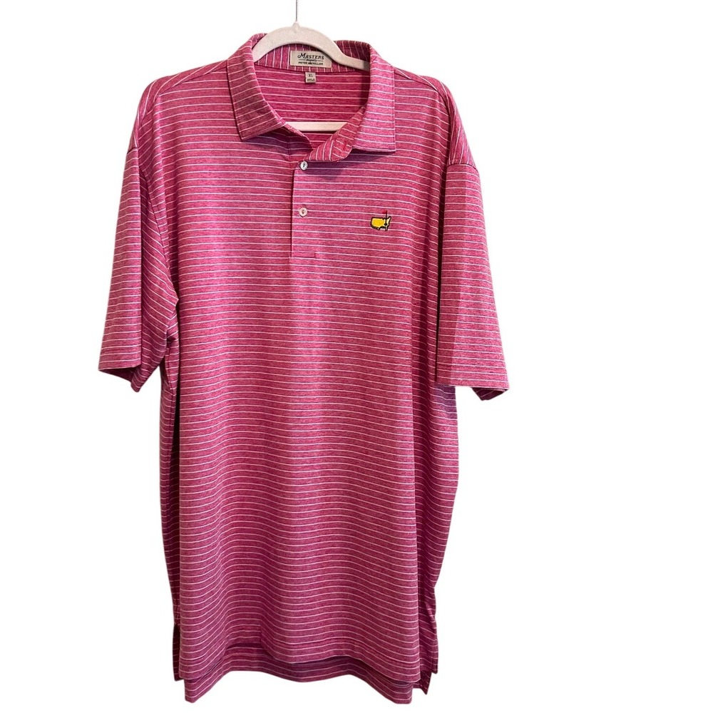 Masters x Peter Millar Pink Stripe Performance Golf Polo Shirt‎ Mens Size XL